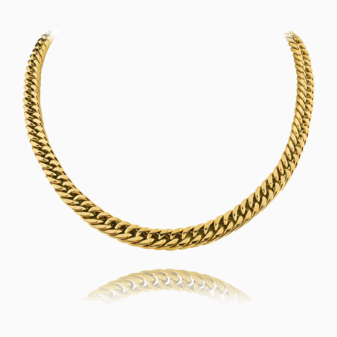 Guldfärgad version av halskedjan, frilagd mot vit bakgrund med liknande design.#en:color_gold,sv:farg_guld