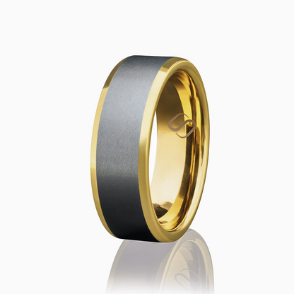 Silver- och guldfärgad variant av Ascend-ringen, frilagd mot vit bakgrund.